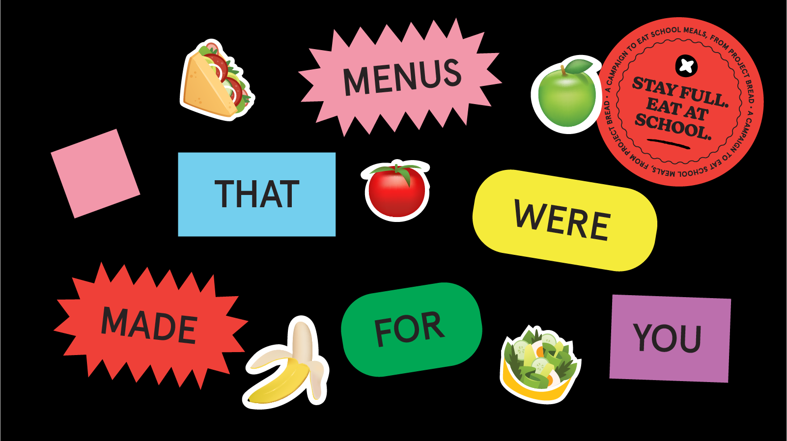 Menus that were made for you with sandwich, apples, banana, and salad