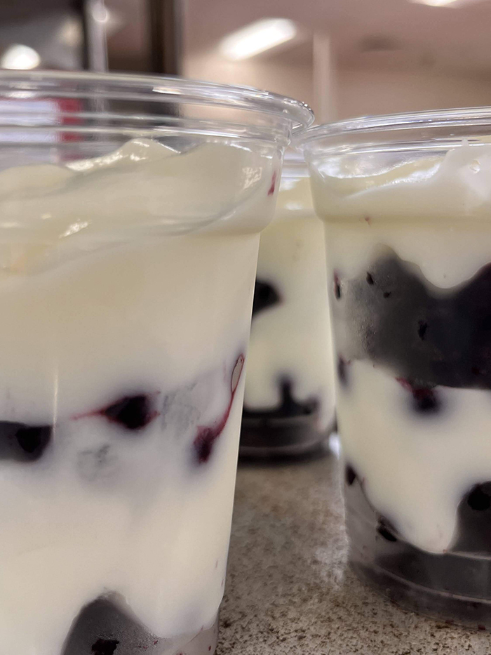 Cups of yogurt and blueberries