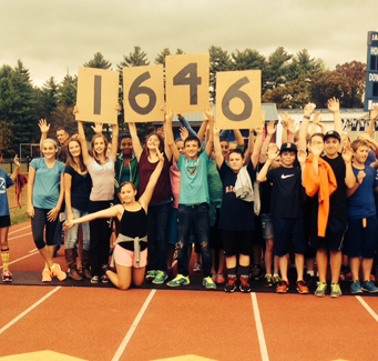 students holding up numbers on a track